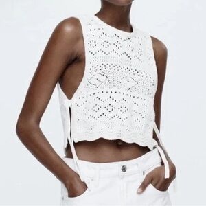 NWT Zara crochet knit sweater vest tie sides